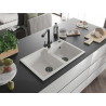 Mexen Tomas 2-compartment granite sink with Duero kitchen faucet, white - 6516-20-671600-70