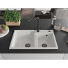 Mexen Tomas 2-compartment granite sink with Duero kitchen faucet, white - 6516-20-671600-70