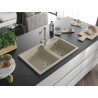 Mexen Tomas granite sink 2-chamber with Duero kitchen faucet, beige - 6516-69-671600-00