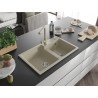 Mexen Tomas granite 2-bowl kitchen sink with Duero faucet, beige - 6516-69-671600-69