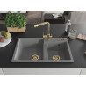 Mexen Tomas 2-bowl granite sink with Duero kitchen faucet, gray - 6516-71-671600-50