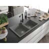 Mexen Tomas granite double-bowl sink with Duero kitchen faucet, gray - 6516-71-671600-70