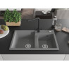 Mexen Tomas 2-Bowl Granite Sink with Duero Kitchen Faucet, Gray - 6516-71-671600-70