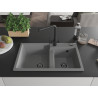 Mexen Tomas 2-bowl granite kitchen sink with Duero faucet, gray - 6516-71-671600-70-B