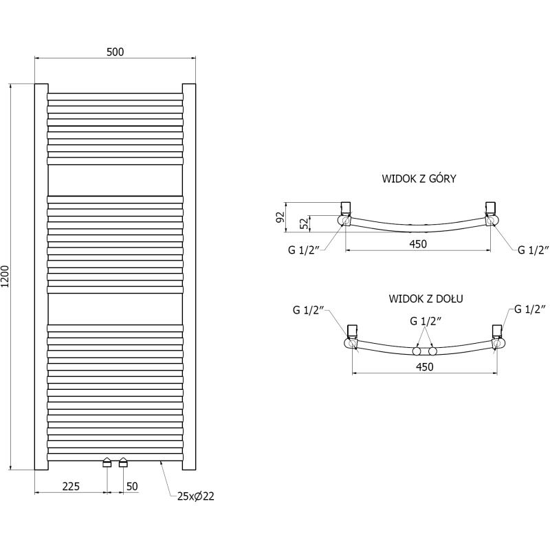 Mexen Ares bathroom radiator 1200 x 500 mm, 420 W, gold - W102-1200-500-00-50