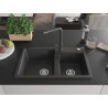 Mexen Tomas 2-bowl granite sink with kitchen faucet Duero, speckled black - 6516-76-671600-76