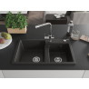 Mexen Tomas granite double-bowl sink with Duero kitchen faucet, black/gold metallic - 6516-75-671600-00