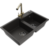 Mexen Tomas 2-bowl granite kitchen sink with Duero faucet, black/gold metallic - 6516-75-671600-50-B