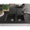 Mexen Tomas granite kitchen sink double bowl with Duero kitchen faucet, black/gold metallic - 6516-75-671600-70
