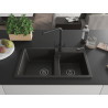 Mexen Tomas granite double-bowl sink with Duero kitchen faucet, black/gold metallic - 6516-75-671600-70-B