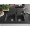 Mexen Tomas 2-bowl granite kitchen sink with Duero faucet, black speckled - 6516-76-671600-70
