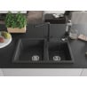 Mexen Tomas granite double-bowl sink with Duero kitchen tap, black speckled - 6516-76-671600-70
