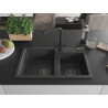 Mexen Tomas 2-chamber granite sink with Duero kitchen faucet, black speckled - 6516-76-671600-70-B