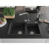 Mexen Tomas two-bowl granite sink with Duero kitchen faucet, black - 6516-77-671600-00