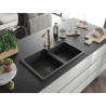 Mexen Tomas granite double-bowl kitchen sink with Duero faucet, black - 6516-77-671600-50-B