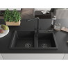 Mexen Tomas 2-Bowl Granite Sink with Duero Kitchen Faucet, Black - 6516-77-671600-70-B