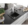 Mexen Vito 1-bowl granite sink with Duero kitchen tap, black/gold metallic - 6503-75-671600-70