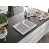 Mexen Carlos 1.5-bowl granite sink with Telma kitchen tap, white - 6518-20-670200-20