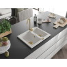 Mexen Carlos granite sink 1.5-bowl with Telma kitchen faucet, white - 6518-20-670200-50