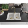Mexen Carlos granite sink 1.5-bowl with Telma kitchen faucet, white - 6518-20-670200-50