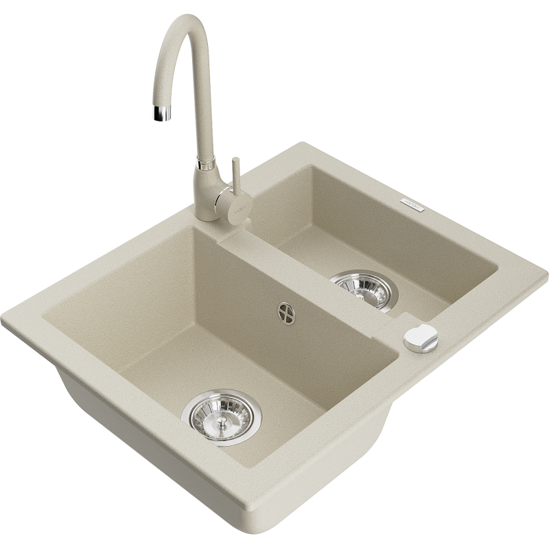 Mexen Carlos 1.5-bowl granite sink with Telma kitchen tap, beige - 6518-69-670200-69