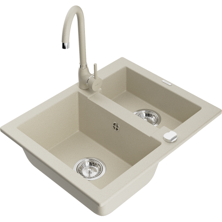 Mexen Carlos 1.5-Bowl Granite Sink with Telma Kitchen Faucet, Beige - 6518-69-670200-69