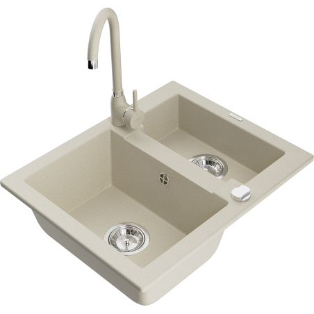 Mexen Carlos 1.5-bowl granite sink with Telma kitchen tap, beige - 6518-69-670200-69