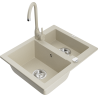 Mexen Carlos 1.5-bowl granite sink with Telma kitchen tap, beige - 6518-69-670200-69