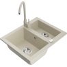 Mexen Carlos granite sink 1.5-bowl with Telma kitchen faucet, beige - 6518-69-670200-69