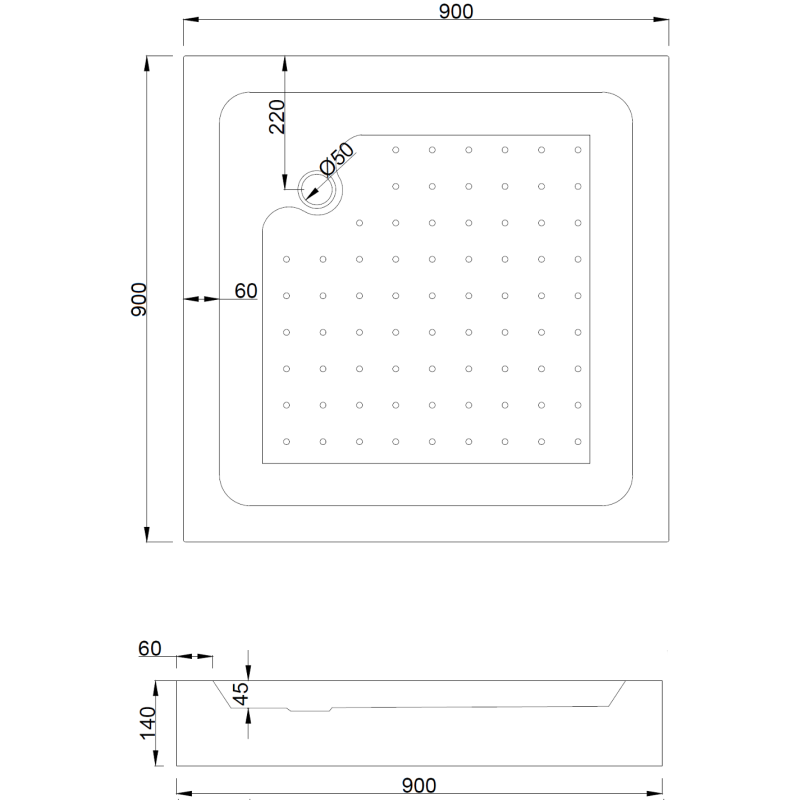Mexen Rio square shower tray 90 x 90 cm, white - 45109090