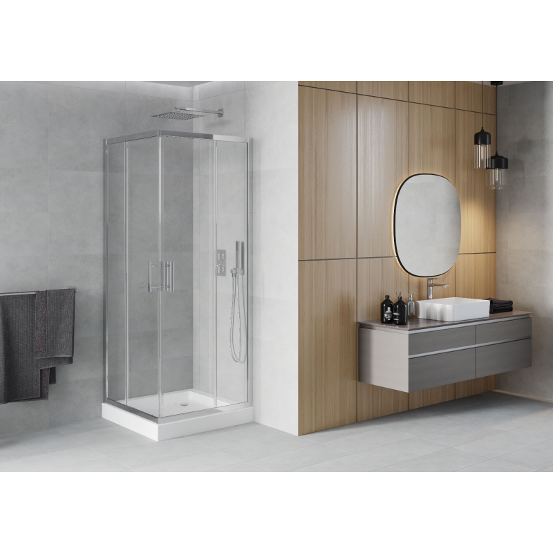 Mexen Rio square shower cabin 80 x 80 cm, transparent, chrome + tray, white - 860-080-080-01-00-4510