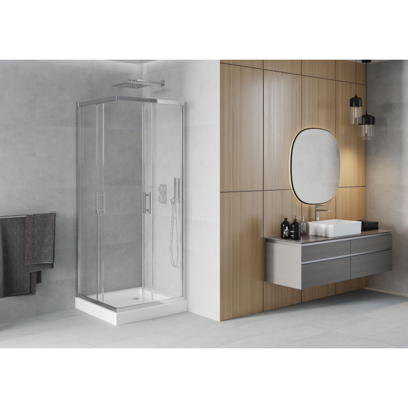 Mexen Rio square shower cabin 80 x 80 cm, transparent, chrome + tray, white - 860-080-080-01-00-4510