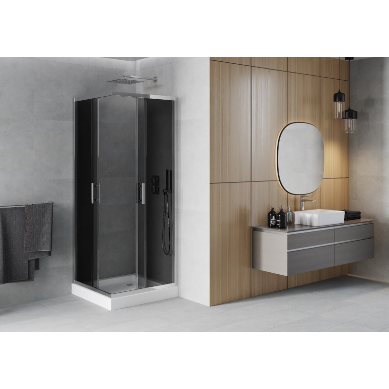 Mexen Rio 90 x 90 cm square shower cabin, graphite, chrome + tray, white - 860-090-090-01-40-4510