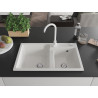 Mexen Tomas granite double-bowl kitchen sink with faucet Telma, white - 6516-20-670200-20