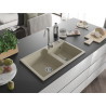 Mexen Tomas 2-bowl granite sink with Telma kitchen faucet, beige - 6516-69-670200-00