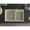 Mexen Tomas granite sink 2-bowl with Telma kitchen faucet, beige - 6516-69-670200-69