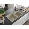 Mexen Tomas granite sink 2-bowl with Telma kitchen faucet, beige - 6516-69-670200-69