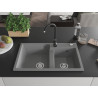 Mexen Tomas granite double sink with Telma kitchen faucet, gray - 6516-71-670200-70