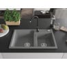 Mexen Tomas granite sink 2-bowl with Telma kitchen tap, grey - 6516-71-670200-70