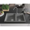 Mexen Tomas 2-chamber granite kitchen sink with Telma faucet, gray - 6516-71-670200-71