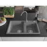 Mexen Tomas granite sink 2-compartment with Telma kitchen faucet, gray - 6516-71-670200-71