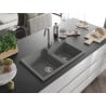 Mexen Tomas granite kitchen sink 2-bowl with Telma kitchen tap, grey - 6516-71-670200-71