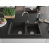 Mexen Tomas 2-chamber granite sink with Telma kitchen faucet, black/gold metallic - 6516-75-670200-00