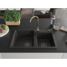 Mexen Tomas granit sink 2-bowl with Telma kitchen faucet, black/gold metallic - 6516-75-670200-50-B