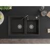 Mexen Tomas granite sink 2-bowl with Telma kitchen tap, black/gold metallic - 6516-75-670200-70