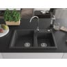 Mexen Tomas 2-bowl granite sink with Telma kitchen faucet, black speckled - 6516-76-670200-00