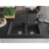Mexen Tomas 2-bowl granite sink with Telma kitchen faucet, speckled black - 6516-76-670200-70