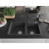 Mexen Tomas 2-bowl granite sink with Telma kitchen faucet, spotted black - 6516-76-670200-70