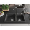 Mexen Tomas granite double-bowl sink with Telma kitchen faucet, black speckled - 6516-76-670200-76