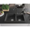 Mexen Tomas granite sink 2-bowl with Telma kitchen mixer, black speckled - 6516-76-670200-76
